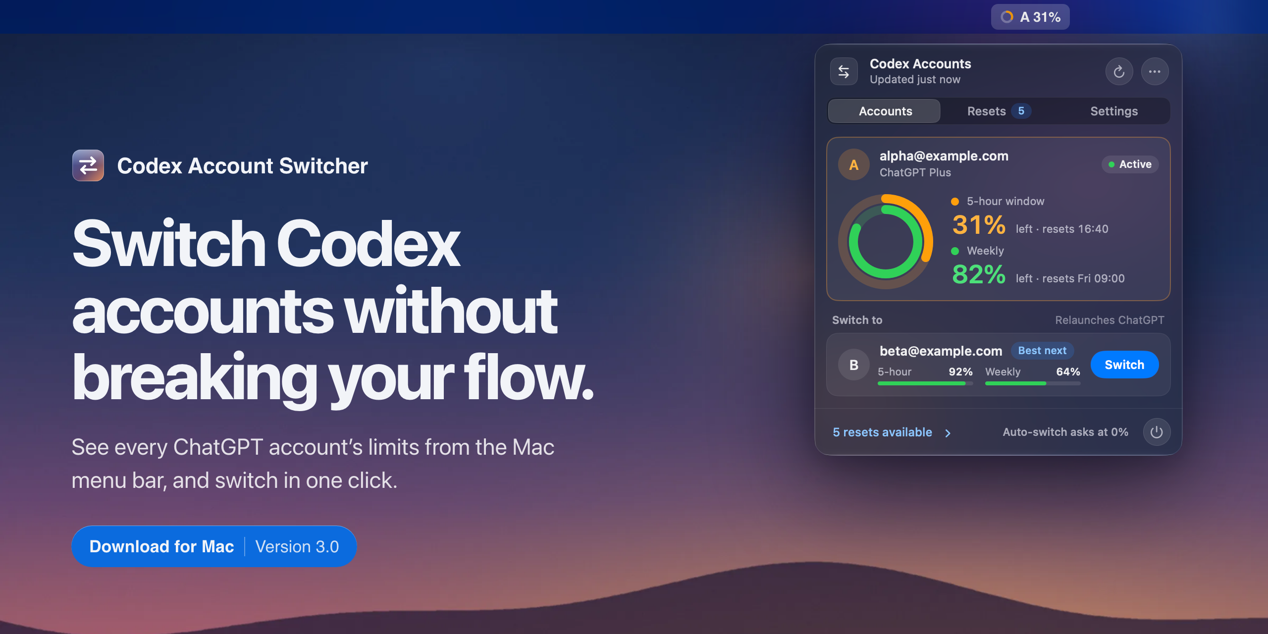 Codex Account Switcher 3.0