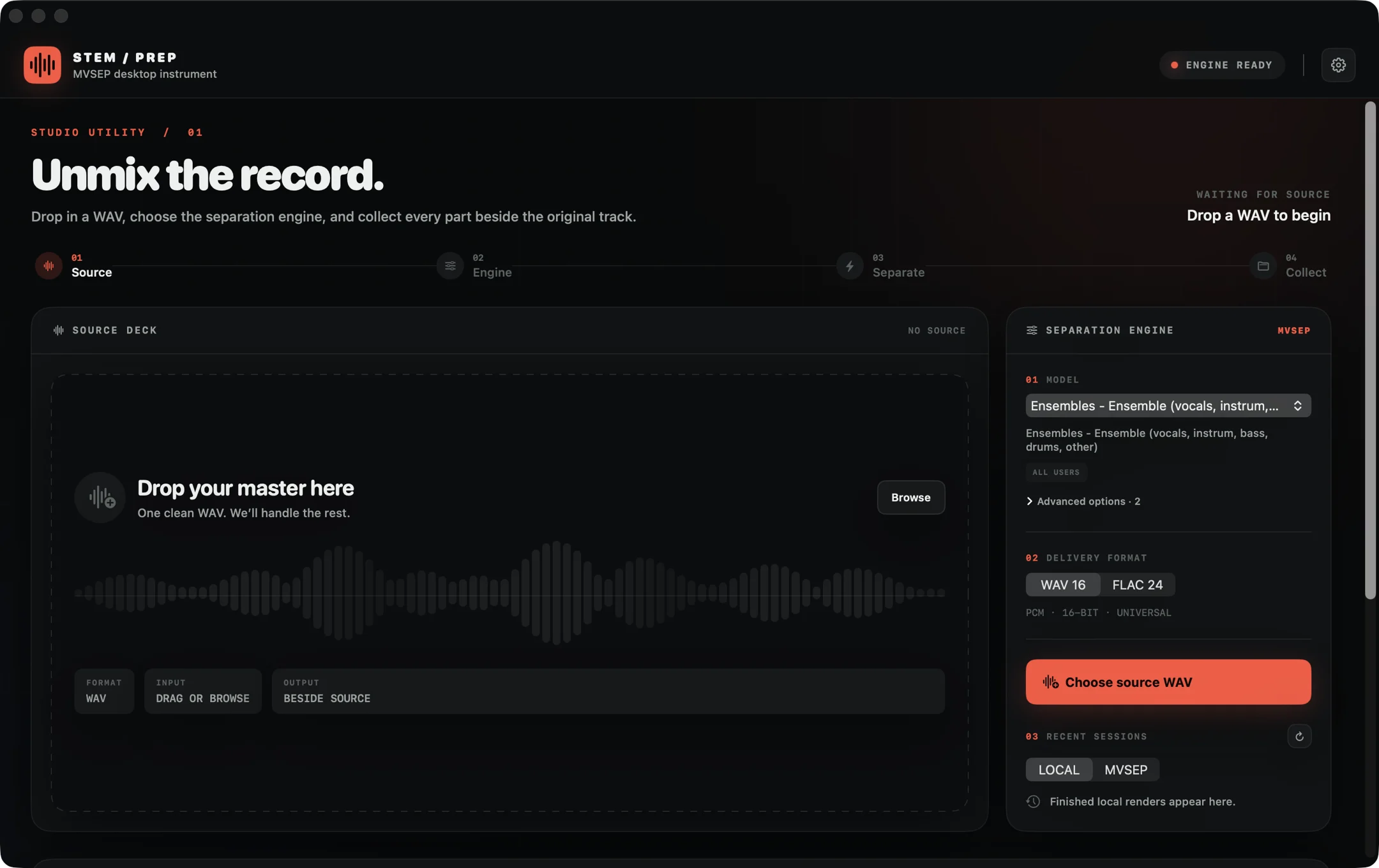 StemPrep for macOS ready for a source WAV